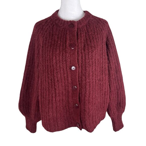 Sezane Gilet Emile Button Ribbed Cardigan Sweater Burgundy Alpaca Wool Sz Small - Picture 3 of 9